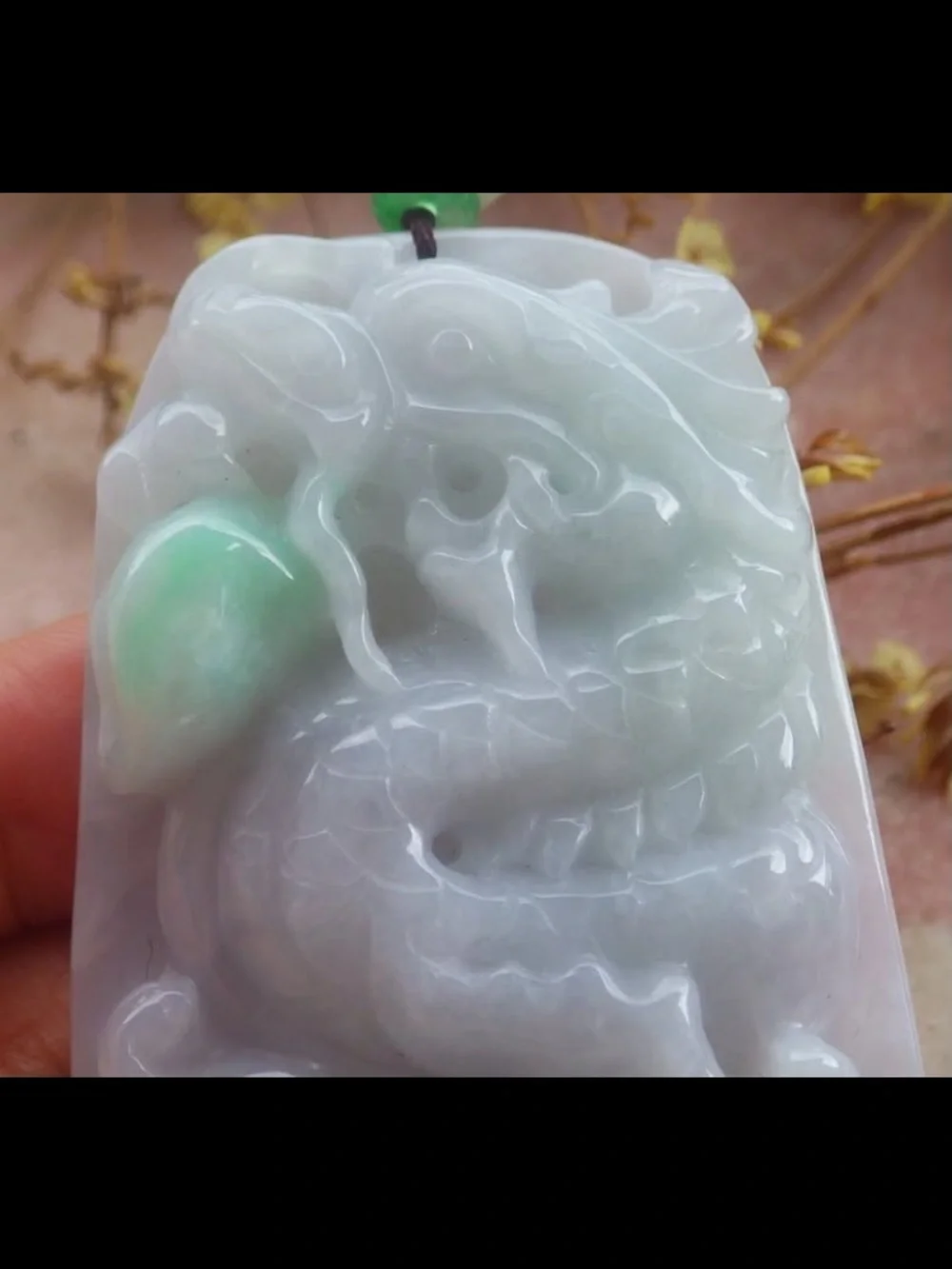 Certificate Jadeite Jade White Green rectangle Wealth Dragon pendant